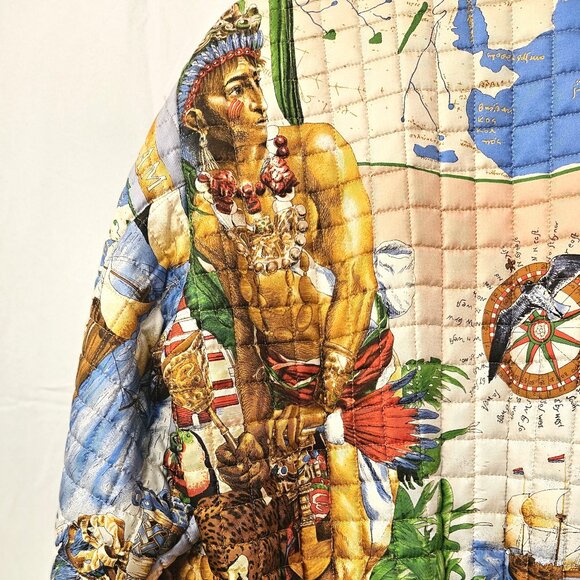 Begedor vtg quilted silk bomber jacket native meso-Americans Columbus jaguars - Picture 4 of 13